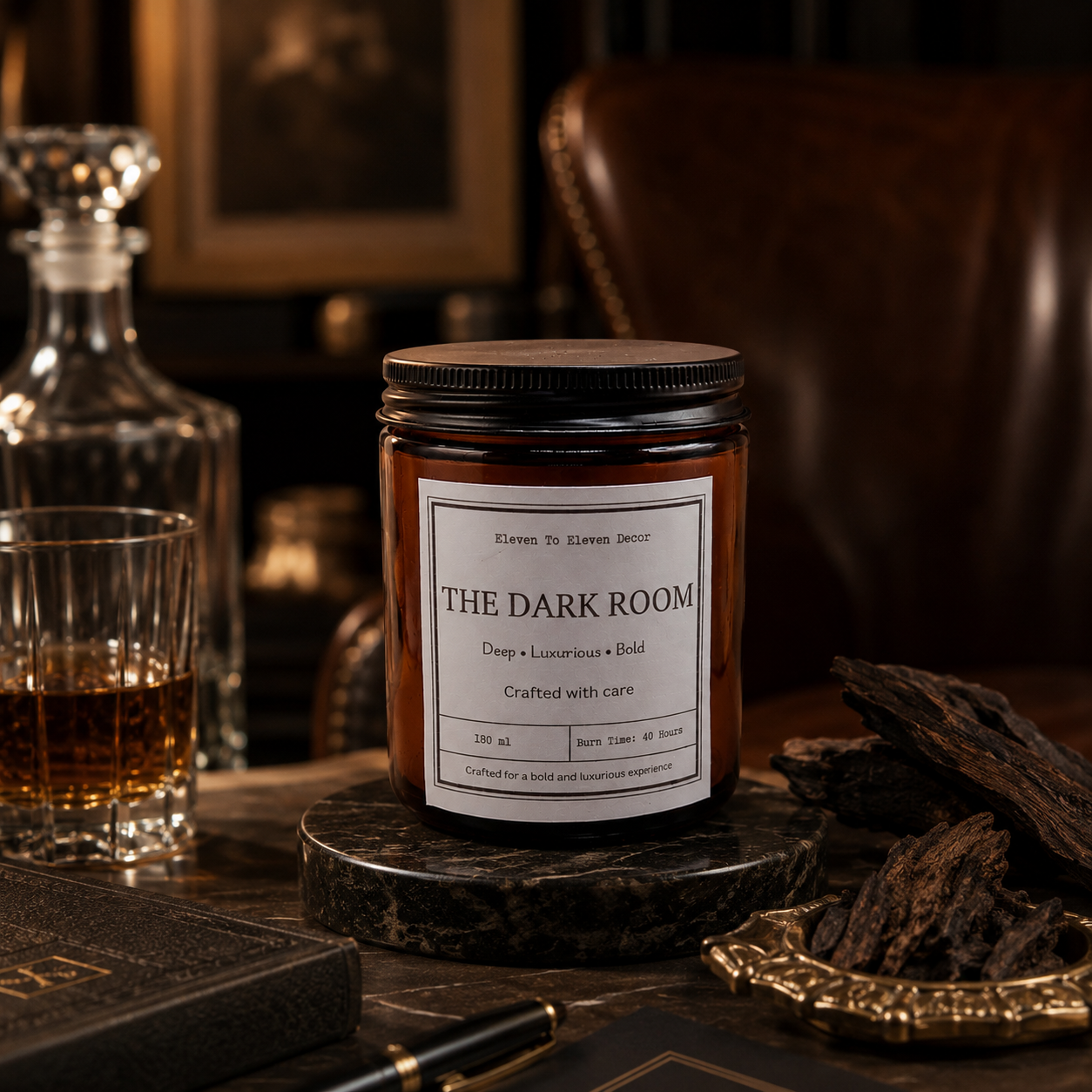 Soy Wax Scented Candle Amber Glass Jar: The Dark Room