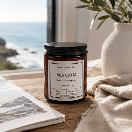 Soy Wax Scented Candle Amber Glass Jar: Sea Calm