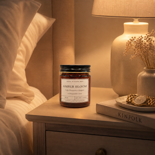 Soy Wax Scented Candle Amber Glass Jar: Amber Bloom