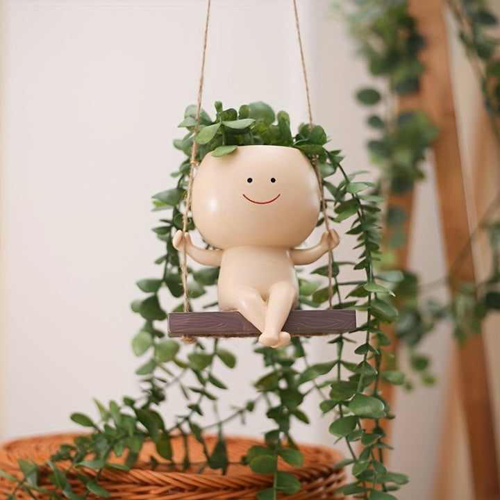 Pottery Swing Hanging Face Planter Pots for Indoor Outdoor Plants, Cute Swinging Flower Pots Succulent Plant's for String of Pearls