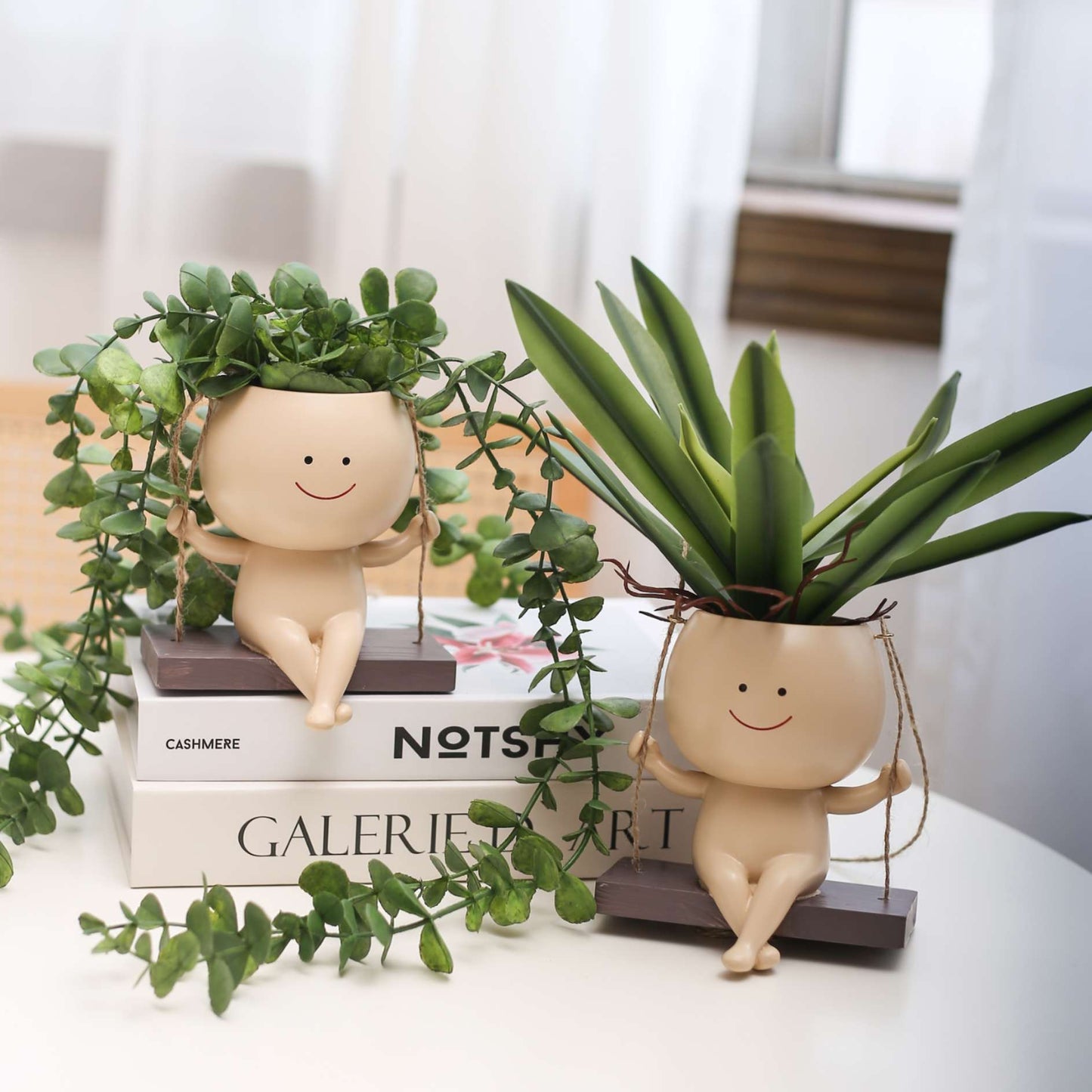 Pottery Swing Hanging Face Planter Pots for Indoor Outdoor Plants, Cute Swinging Flower Pots Succulent Plant's for String of Pearls