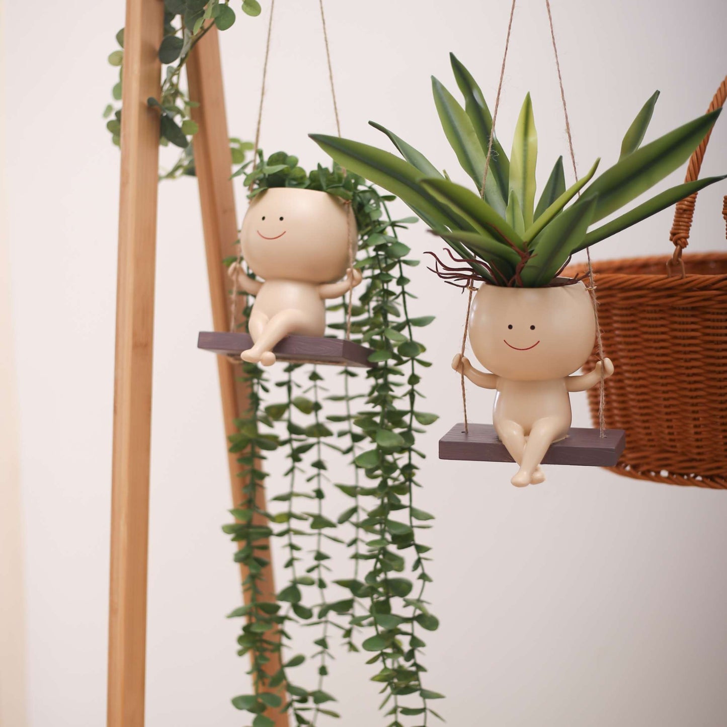 Pottery Swing Hanging Face Planter Pots for Indoor Outdoor Plants, Cute Swinging Flower Pots Succulent Plant's for String of Pearls