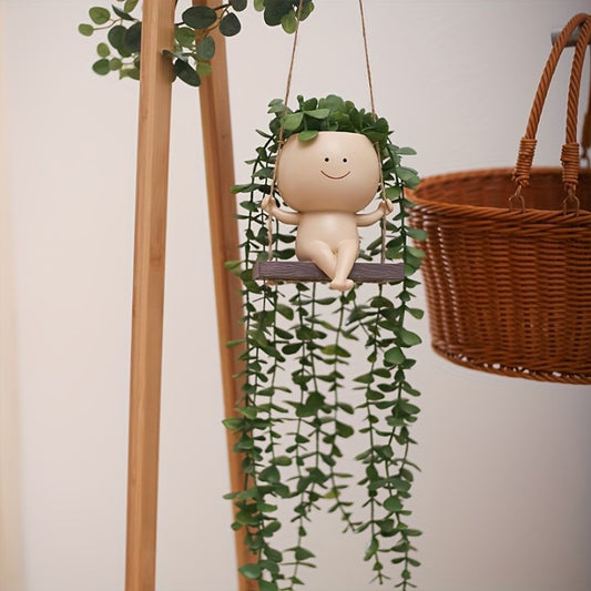 Pottery Swing Hanging Face Planter Pots for Indoor Outdoor Plants, Cute Swinging Flower Pots Succulent Plant's for String of Pearls