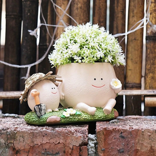 Cute Smile Face Planter Pot with Drainage Hole, Resin Head Flower Pot for Succulents, String of Pearls, Indoor Outdoor Plants, Funny Cartoon Plant Holder for Home Garden