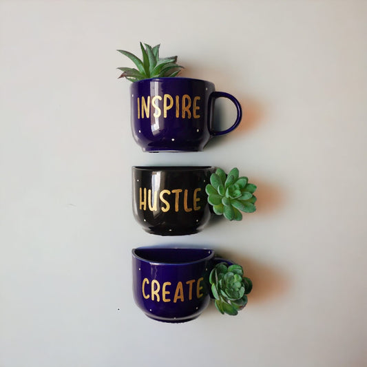 Wall Mounted Ceramic Half Cup Planters (Set of 3) – Mini Succulent Pots for Indoor Plants, Space Saving Hanging Flower Pots for Home Decoration