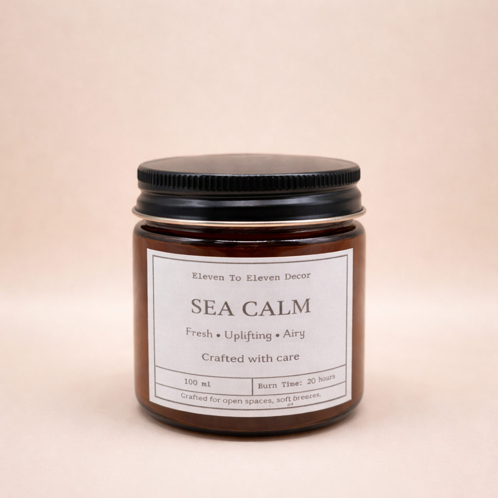 Soy Wax Scented Candle Amber Glass Jar: Sea Calm