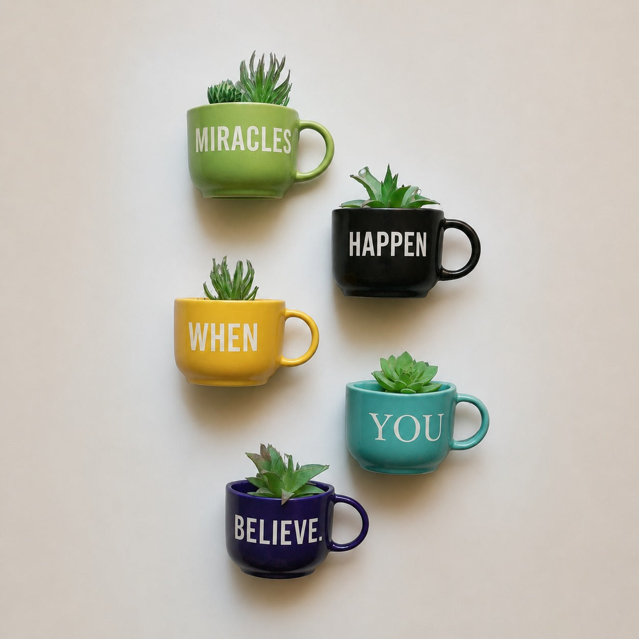 Ceramic Half Cup Wall Planter Set of 5 | Hanging Succulent Pots | Coffee Mug Style Wall Planters for Indoor Home Garden Décor