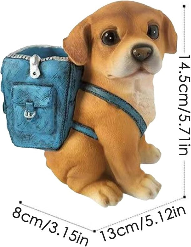Cute Puppy Dog Pen Holder with Backpack Design | Decorative Resin Tabletop Organizer for Pens, Pencils, Markers, and Office Supplies