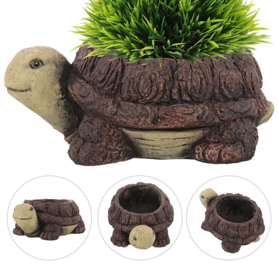 Cute Turtle Shaped Succulent Flower Pot | Handcrafted Resin Turtle Planter | Decorative Animal Design Mini Plant Pot for Desk, Balcony, Home, and Office Decoration