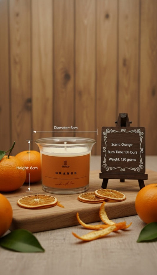 Orange Scented Aromatherapy Candle – 120gm Soy Wax | Elegant Glass Jar | 10-Hour Burn Time | Long Lasting Fragrance Candle for Home, Office, Yoga & Meditation