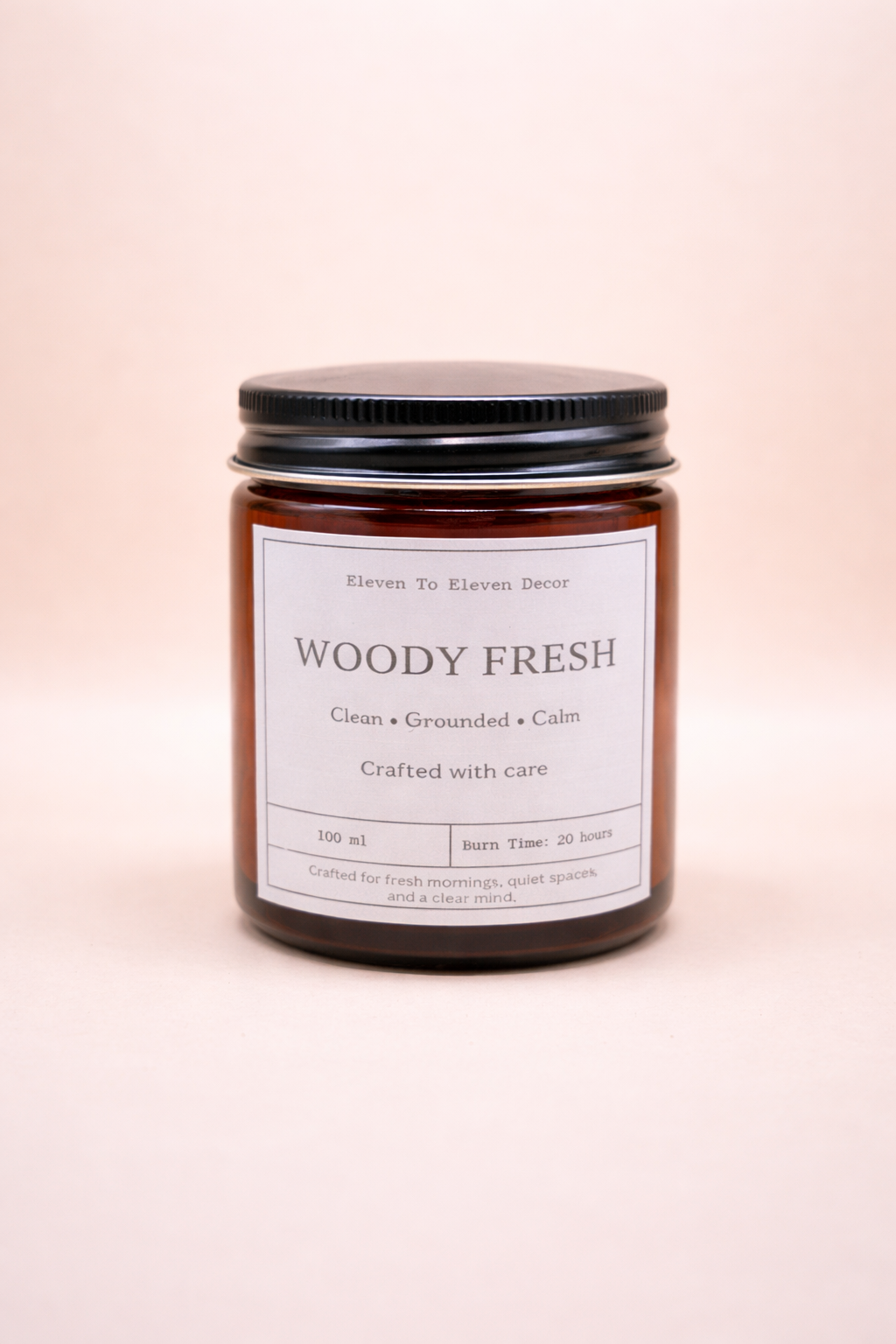 Soy Wax Scented Candle Amber Glass Jar: Woody Fresh